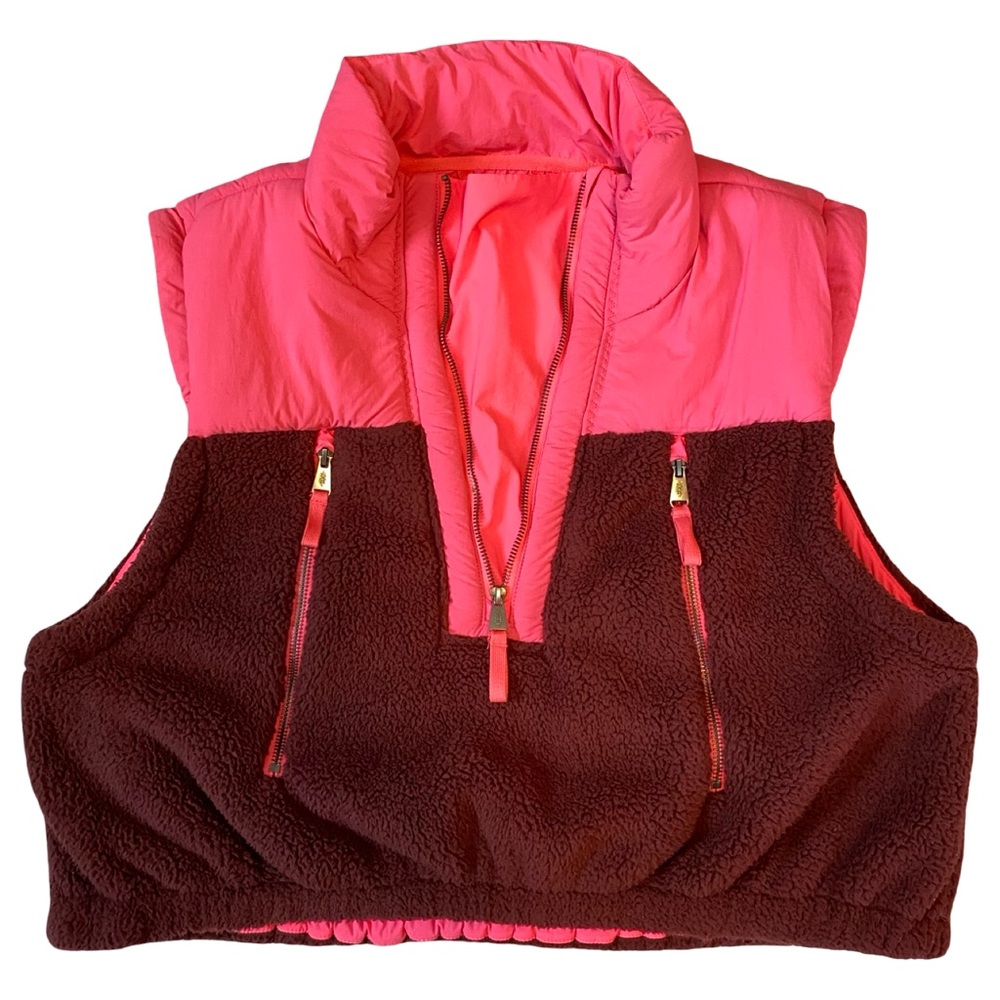 Free People Movement Journey Ahead Pink Fleece Faux Shearling Vest Size Large